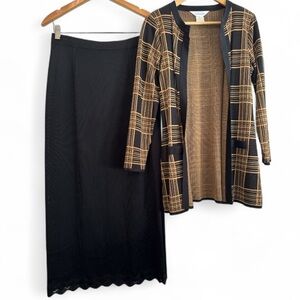 Misook 2PC Black Maxi Skirt & Plaid Cardigan Size Small